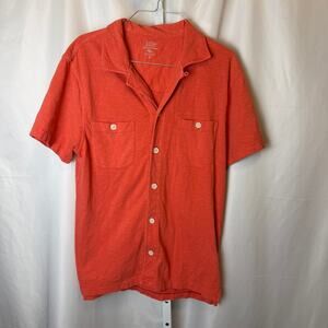 J.Crew Garment Dyed Slub Cotton Camp Shirt Orange Short Sleeve Men M